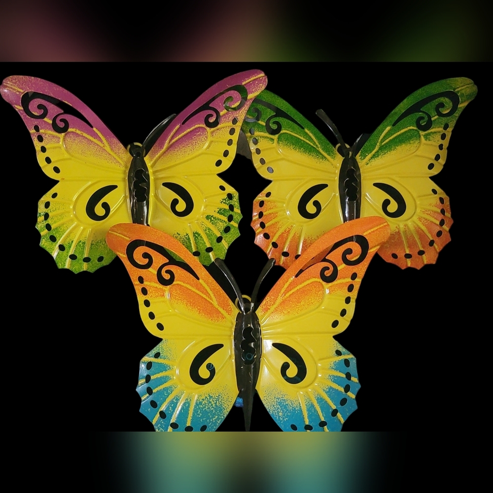 3Pc Butterfly Metal Wall Art Indoor/outdoor Decor Colorful Summer Spring Garden